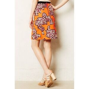 Maeve Anthropologie Orange Floral Print Pencil Skirt Tropical‎ -  Size 0